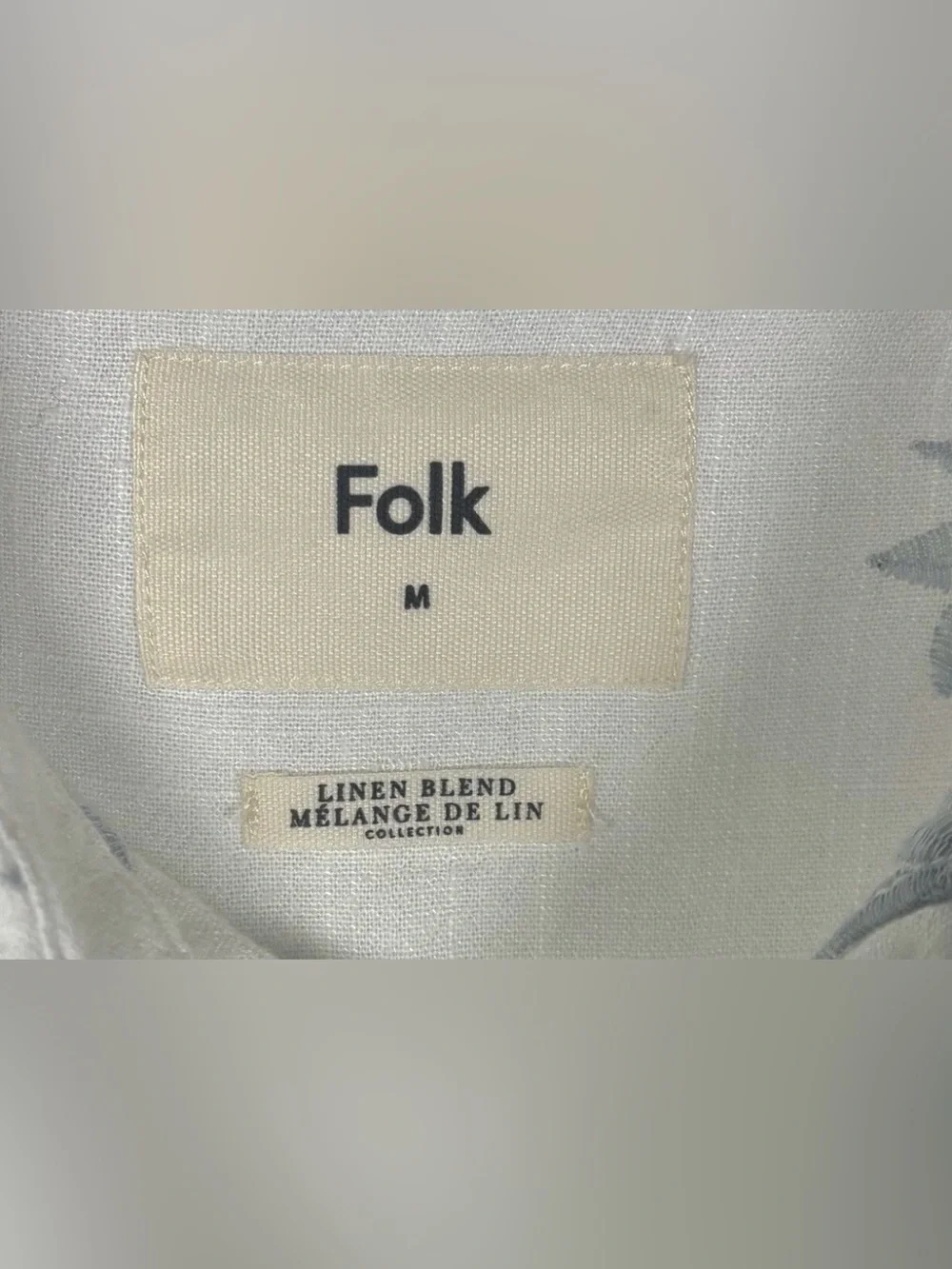 NWT Folk Conway Short Sleeve White Blue Leaf Palm Linen Shirt Medium - Picture 2 of 6